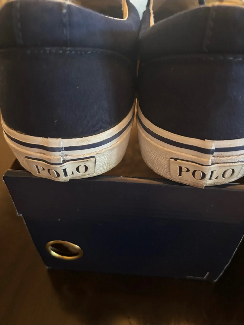 Polo by Ralph Lauren Navy Slip-On Sneakers with Embroidered Polo Bear